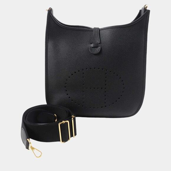 Hermes Handbags - Hermes Evelyne 3PM Clemence Shoulder Bag in Black Leather